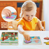 Wooden Toddler Puzzles, Funsland Peg Puzzles Gifts Toys, 4 Pcs Eco Friendly Animal Patterns Jigsaw with Handles, Infant Kid Fine Motor Skill Learning Educational Montessori Puzzles for 1 2 3 Years Old Funsland