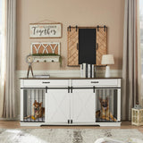 EDYO LIVING 72.5" Large Dog Crate Furniture for 2 Dogs, Wooden Dog Kennel with Drawers, Divider, Sliding Barn Door, Water Resistant Indoor Furniture Style Double Dog Crates, White EDYO LIVING