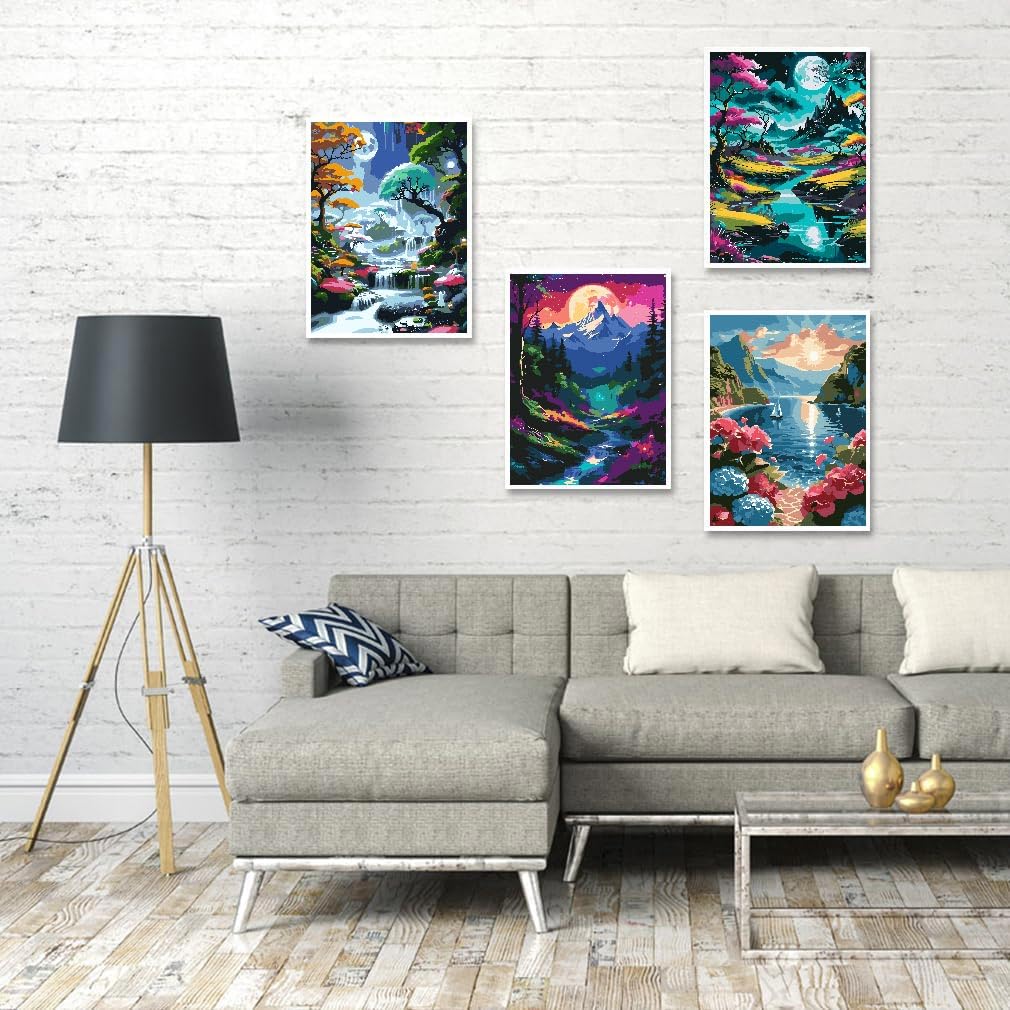 Fuinkqe 6 Pack Paint by Numbers for Adults Beginner, Moon Landscape DIY Acrylic Painting Paint by Numbers Kits on Canvas for Gift Home Wall Decor 10x14inch Fuinkqe