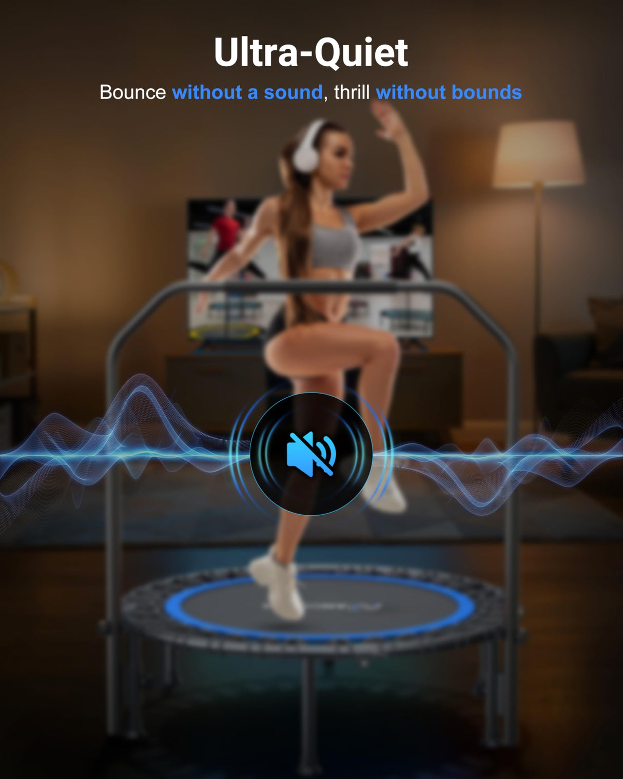 ANCHEER 40" Foldable Rebounder Trampoline for Adults/Kids with Resistance Bands and Bungees, Fitness Home, Indoor & Outdoor Mini Trampoline with Bar and Safety Padding - Max Load 330lbs (Blue) ANCHEER