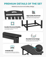 SUUNYN HDPE Outdoor Patio Dining Set with Table & 6 Chairs, All-Weather 7-Piece Outdoor Table and Chairs, 2" Umbrella Hole, Patio Furniture for Garden, Backyard, Deck | Matte Black SUUNYN