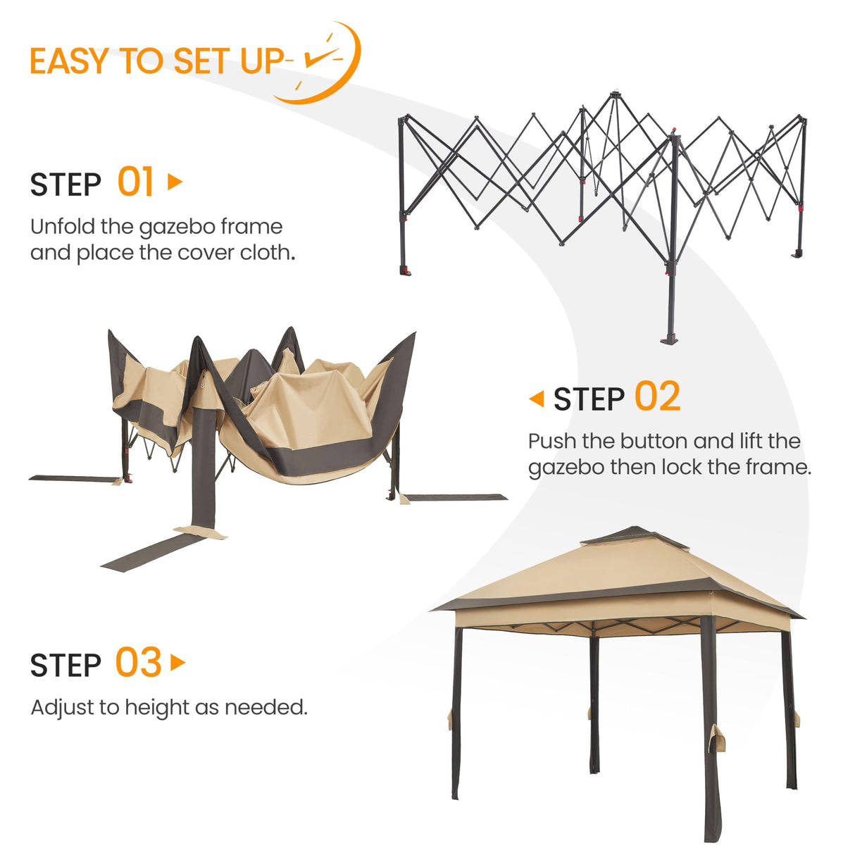 Yaheetech 11x11 Pop Up Gazebo Outdoor Canopy Shelter, Instant Patio Gazebo Sun Shade Canopy Tent with 4 Sandbags, Double Tiers & Mesh Netting for Lawn, Garden, Backyard & Deck, Khaki Yaheetech