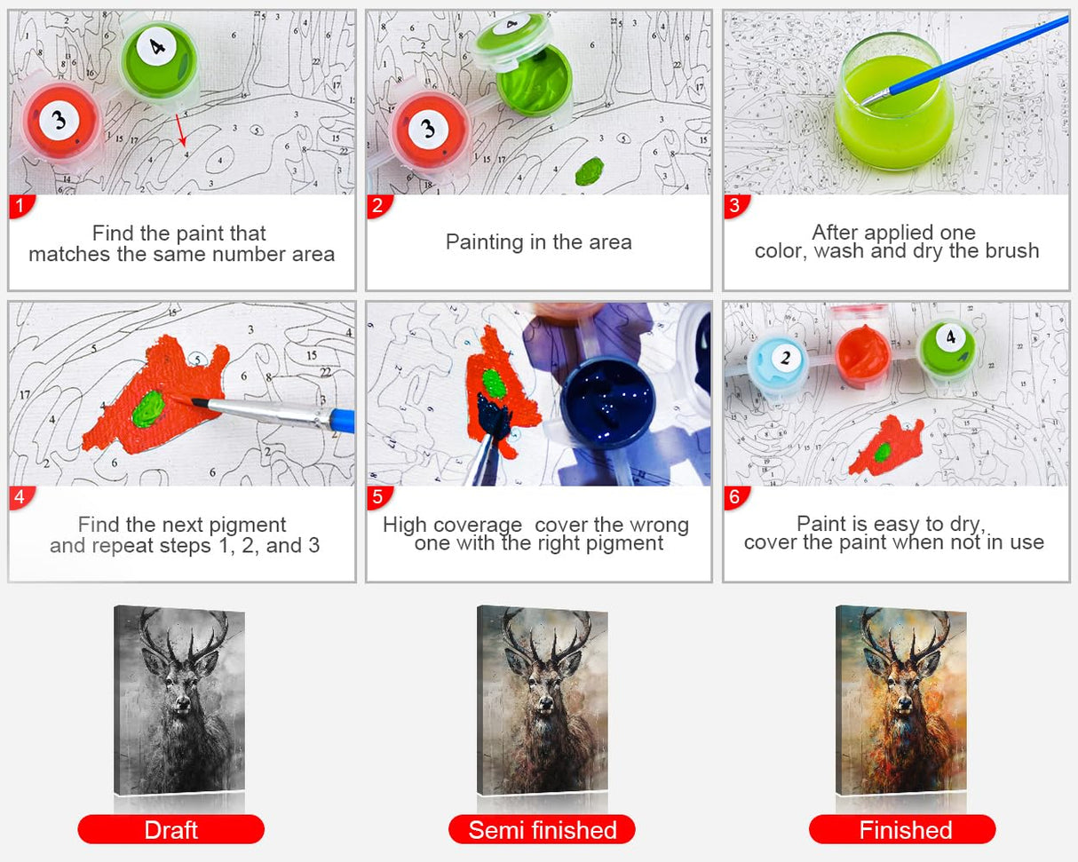 TUMOVO Paint by Numbers for Adults, Deer Adult Paint by Number Kits On Canvas Woodland Animals Paint-by-Number Kits Acrylic Oil Painting for Adults Kids Paint by Number Kit, 16 x20 Inch TUMOVO