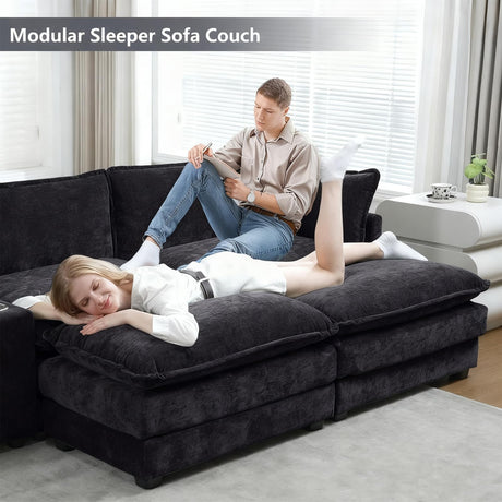 VEPXXP Oversized Modular Sectional Sofa, 159" Modern Large 6 Seater U Shaped Sectional Couch with Ottoman, Comfy Cloud Couches with Cup Holders & USB for Living Room, Spacious Space (Black) VEPXXP