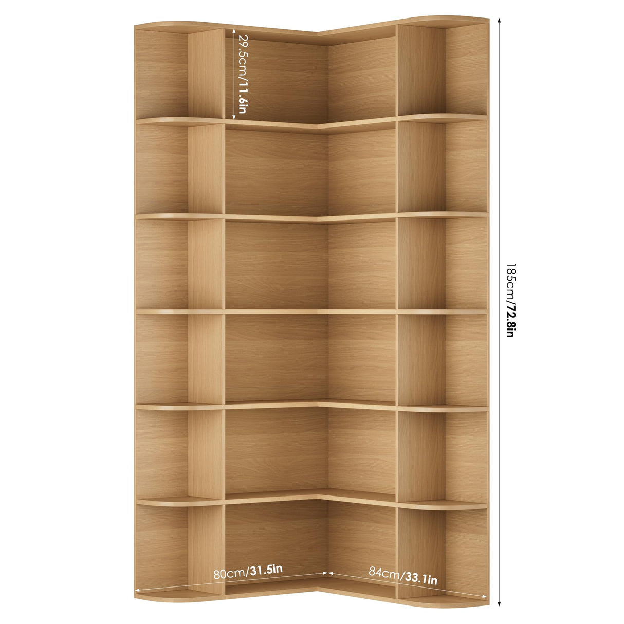 FOTOSOK 74” Tall Corner Bookshelf, 6-Tier Bookshelf and Bookcase with Open Storage, Tall Bookcases Wooden Storage Shelves for Home Office, Thickened Boards for Better Load Bearing, Natural FOTOSOK