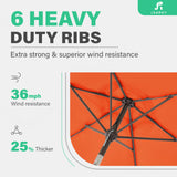 JEAREY 7.5FT Patio Umbrella Market Table Umbrella with 6 Sturdy Ribs, Push Button Tilt/Crank Outdoor Umbrella for Garden, Deck, Backyard, Pool and Beach,Orange JEAREY