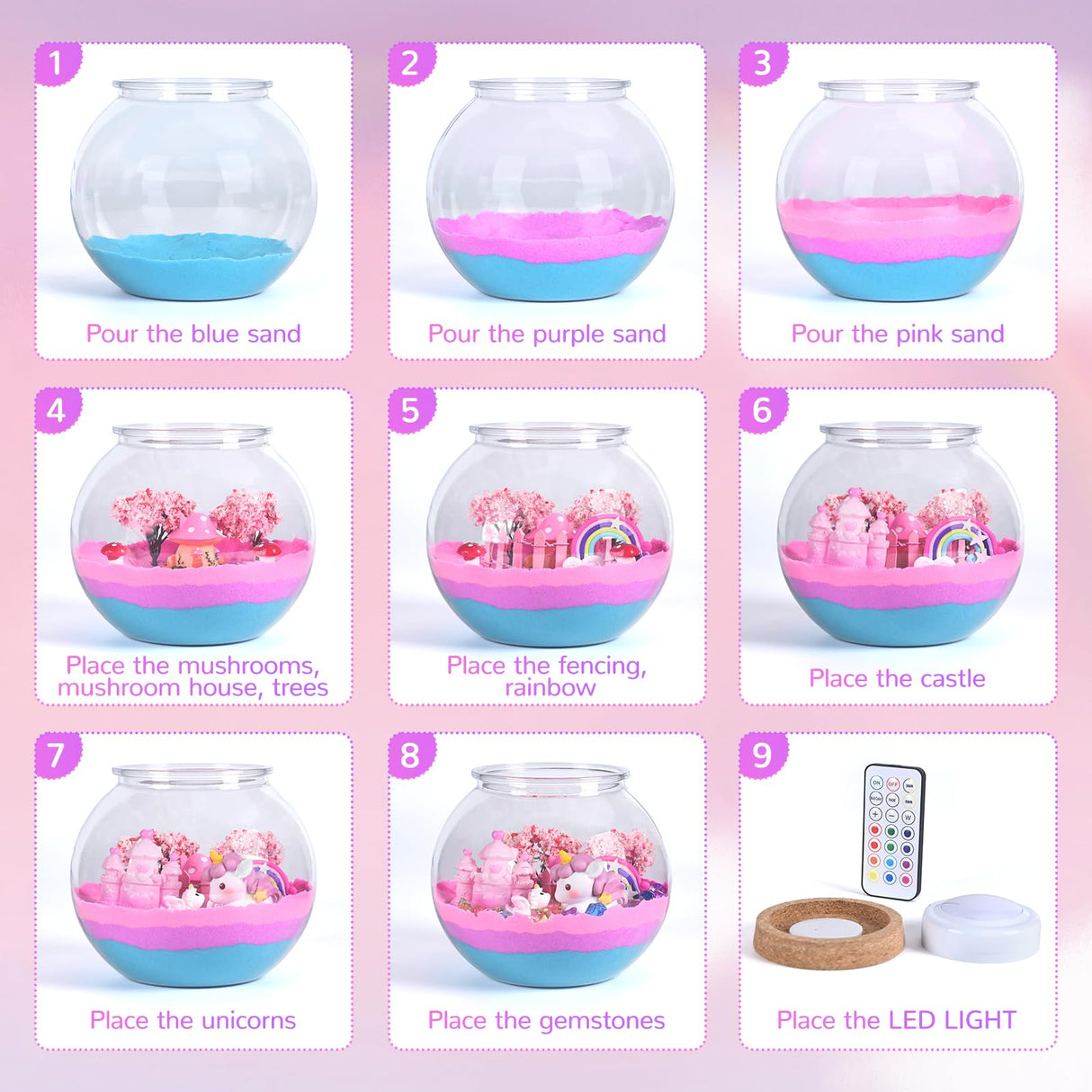 Ingbear Unicorn Terrarium Kit for Kids, Arts and Crafts for Kids Age 4-6 Sand Toys for Girls Ages 4-8 5-7 9 10 Year Old Birthday Christmas Gifts Ingbear