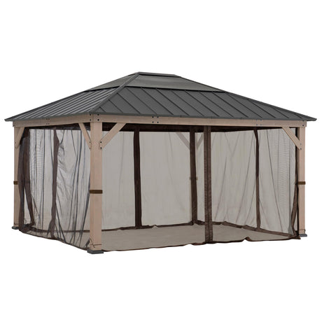SUNJOY Mosquito Netting for 13 ft. × 15 ft. Wooden Gazebos, Brown Sunjoy