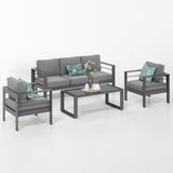 Solaste Aluminum Patio Furniture Set, 4 Pcs Modern Outdoor Conversation Set Couch Sofa with Upgrade Cushion and Glass top Coffee Table,Grey Solaste