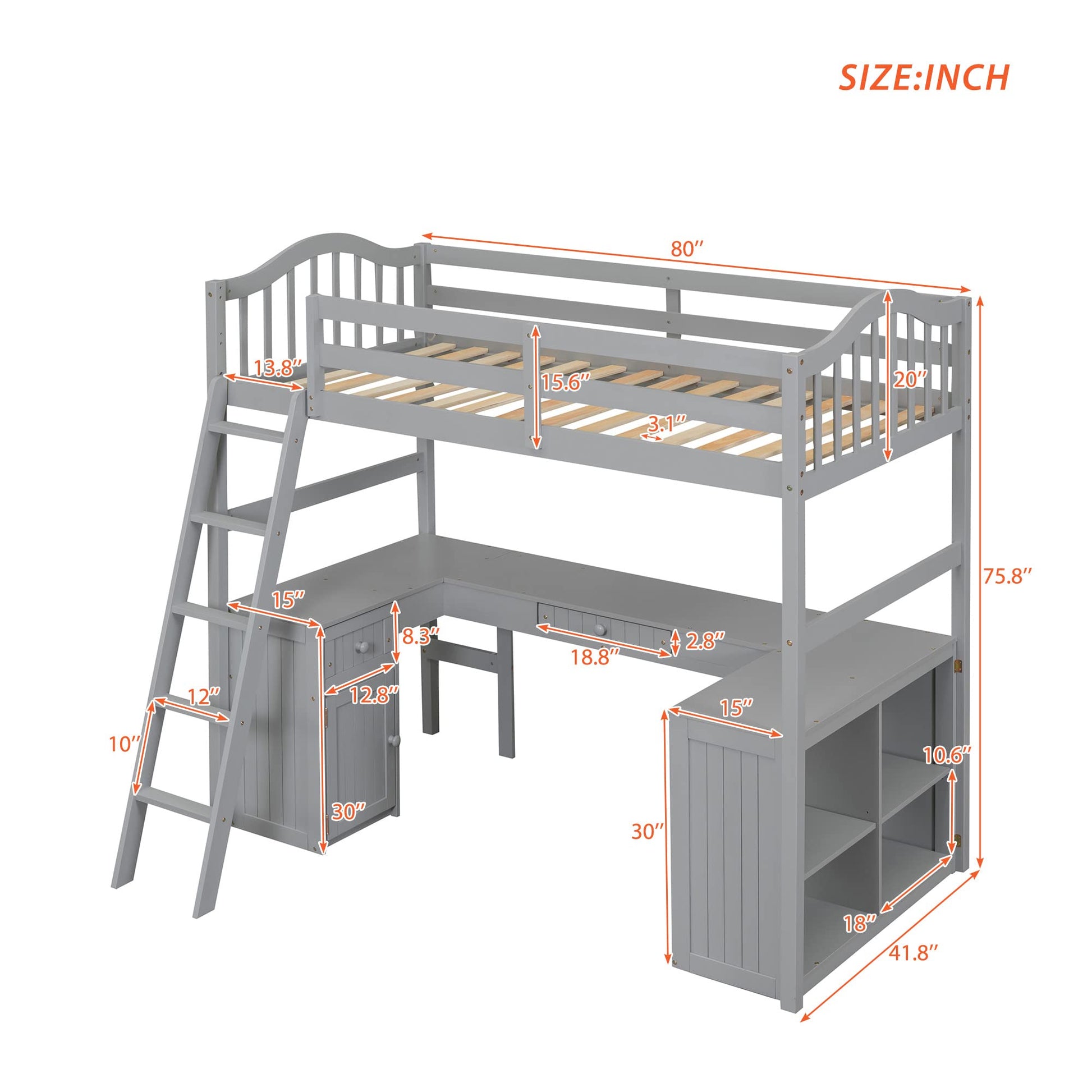 Harper & Bright Designs Grey Twin Size Loft Bed with Integrated Desk, Drawers, and Storage Solutions for Kids and Teens - WoodArtSupply