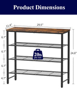 Kitsure Shoe Rack for Closet, Rustic Brown Shoe Organizer with Leveling Feet, Sturdy & Rust-Proof Shoe Storage for Entryway, Bedroom, Living Room, 29.5" x 11.4" x 24.8", Brown Kitsure