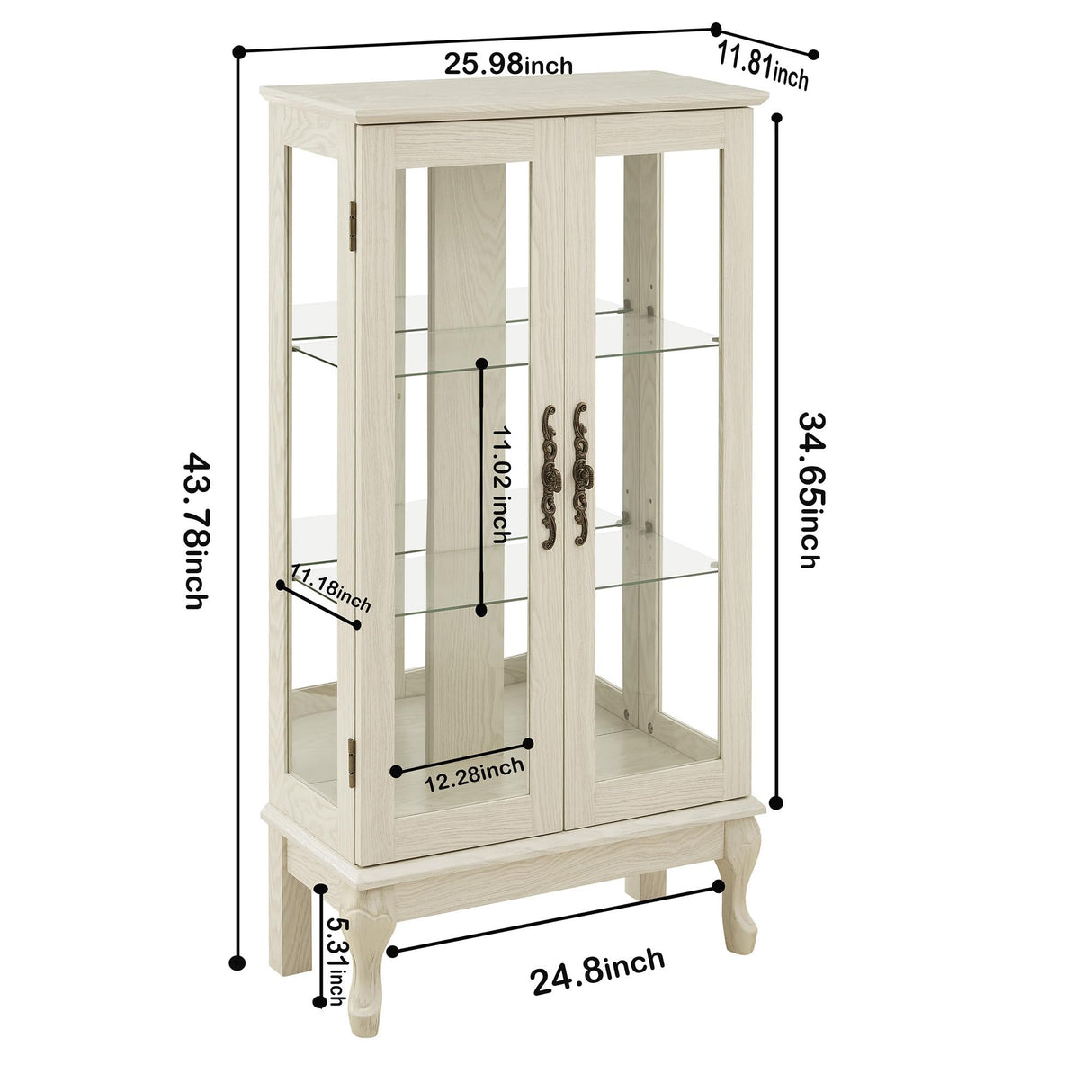 Awatiglou 2 Doors Curio Cabinet with Tempered Glass Doors, Curio Cabinets with Mirrored Back Panel and Adjustable Shelves, Lighted Display Cabinet for Home, Office Light Bulb Included White (White) Awatiglou