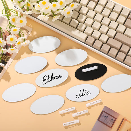XunYee 20 Pcs Oval Name Tags with Pins 1.5 x 3 Inch Blank Name Tags DIY Name Tags Pin Back Plastic Personalized ID Name Badge for Employee Office Workers XunYee