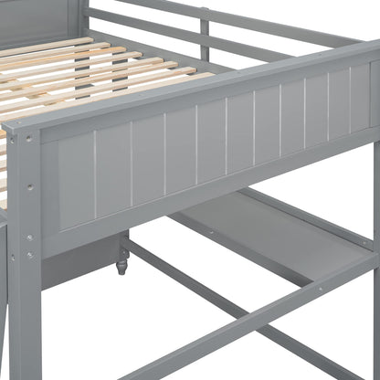 Full Loft Bed with Integrated Desk and Storage - Stylish Gray Wood Design for Kids, Teens, and Adults - WoodArtSupply