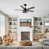 Curve Curio 46 Inch Farmhouse Ceiling Fan with Light Black Industrial Ceiling Fan Rustic Chandelier Fan for Living Room Bedroom Patio Curve Curio