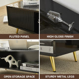 COSVALVE 41.3IN LED Black Coffee Tables for Living Room with 16 Colors LED Lights, Modern Minimalist Coffee Table with Fluted Panel, Rectangle Center Table Game Table COSVALVE