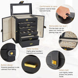 AKOZLIN Huge Jewelry Box Organizer Functional Lockable, Large Leather Jewelry Storage Case for Women Girls Ring Necklace Earring Bracelet Holder Organizer with Mirror AKOZLIN