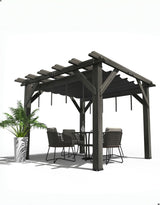 DEXSO 10'X 10' Cedar Wood Pergola with Solid Structure, Retractable Shade Canopy, Durable, Rot Resistant, Patio Pergola for Backyard, Deck, Garden, Outdoor Entertaining DEXSO