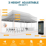 Hoteel Canopy 10x30 Heavy Duty Pop Up Canopy Tent with 8 Sidewalls,UPF50+ and Waterproof 1500mm,3 Height Adjustable,Upgraded Hexagonal Pipe,Commercial Instant Tent,for Picnic,Parties,Wedding,Grey Hoteel