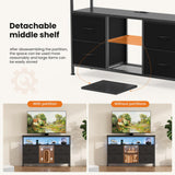 Sweetcrispy TV Stand Dresser for Bedroom 4 Drawers Entertainment Center with LED Lights and Power Outlets Media Console for 50 Inch TV Living Room Furniture with Open Shelf Adjustable Feet, Black Sweetcrispy