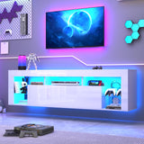 chartustriable 63" Floating High Gloss LED TV Stand for 75" TVs, Wall-Mounted Entertainment Center, Modern Media Console with Open Adjustable Glass Shelf and Hidden Storage Cabinet, White chartustriable