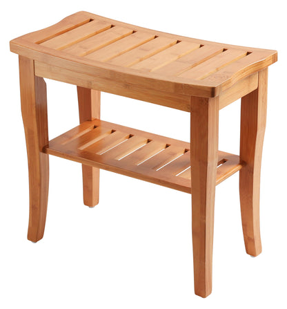 Bamboo Shower Bench - Small Shower Stool with Storage Shelf, Non-Slip Shower Seat, Bathroom Bench, Spa Decor Wooden Shower Bench, Foot Rest Shaving Stool for Shower, Suitable for Indoor/Outdoor Use