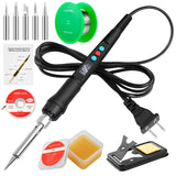 Soldering Iron Kit, 100W LED Digital Solder Gun kits with Ceramic Heater, Adjustable Temperature Welding Tools with Tips, Wick Braid, Stand, Solders Wire, Sponge, Flux Paste, Black Q-MING