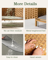 SETVSON Cat Litter Box Enclosure Hidden Litter Box Furniture with Metal Heightened Feet, Rattan Handwoven Cat House with Litter Mat, Hidden Litter Box Furniture for Bedroom Living Room Natural SETVSON