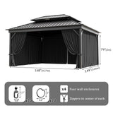 12'x14' Gazebo Curtains Outdoor Waterproof with Hanging Rings, 4-Panel Double Zipper Sidewalls Universal Replacement Privacy Curtain, Outdoor Gazebo Curtains for Patio, Backyard(Curtains Only) Snubbull