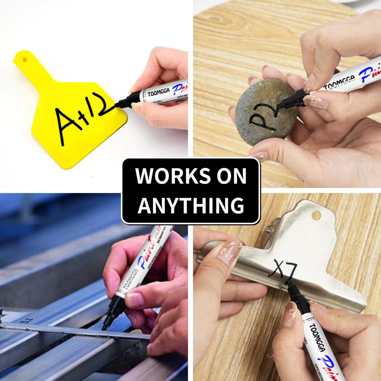 Black Paint Pens Permanent Paint Markers - 6 Pack Oil Based Marking Pens, Medium Point, Quick Drying and Waterproof Paint Pens for Rock Painting Car Tyre Metal, Plastic, Canvas, Wood TOOMGGA