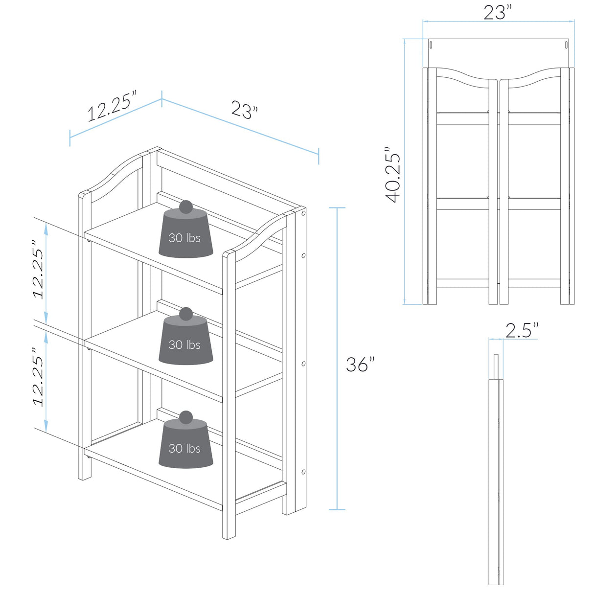 Casual Home Stratford 3-Shelf Folding Bookcase-Warm Brown Casual Home
