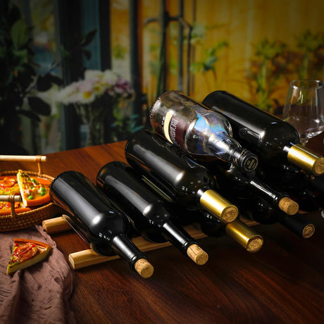 Barydat 4 Pcs Compact Wooden Wine Rack Wood Wine Bottle Holder Countertop Wine Holder Stand Display Wine Rack Shelf Small Stackable Wine Bottle Storage Organizer for Cabinet Fridge Tabletop Bar Barydat