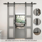 BARNSMITH 18in x 84in Double Glass Barn Door with 6.6FT Sliding Door Hardware Kit Included & Handle,3-Panel Frosted Glass Solid Wood Slab with Water-Proof PVC Surface,Pre-Drilled Easy Assembly,Grey BARNSMITH