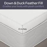 Lavish Home Down Mattress Topper - Queen 4-Inch Duck and Goose Feather Bed with Cotton Mattress Topper Cover - Plush Pillow Top for Cushion and Support (White) Lavish Home