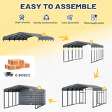 EROMMY 10x25 FT Carport Storage Shed 2-in-1, Heavy Duty Car Port with Galvanized Metal Frame, Base-Reinforced Enclosed Storage Shelter, Extended Coverage for Trucks, Cars & All Vehicles, Gray EROMMY