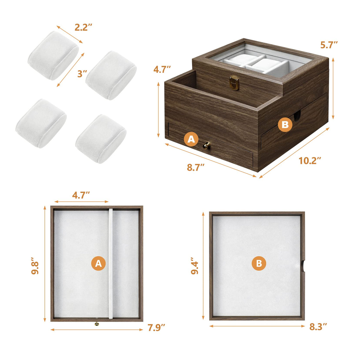 Homde Watch Box for Men Jewelry Organizer with Real Glass Watch Case for Ring, Bracelet, Watch, Necklace, Earrings, and Accessories Homde