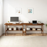 NELYE 2-Person Writing Desk with Bookshelf - 110" Wooden Extra Long Home Office Work Table, Double Study Computer Workstation with Storage Shelves in Walnut, 110" W x 24" D NELYE