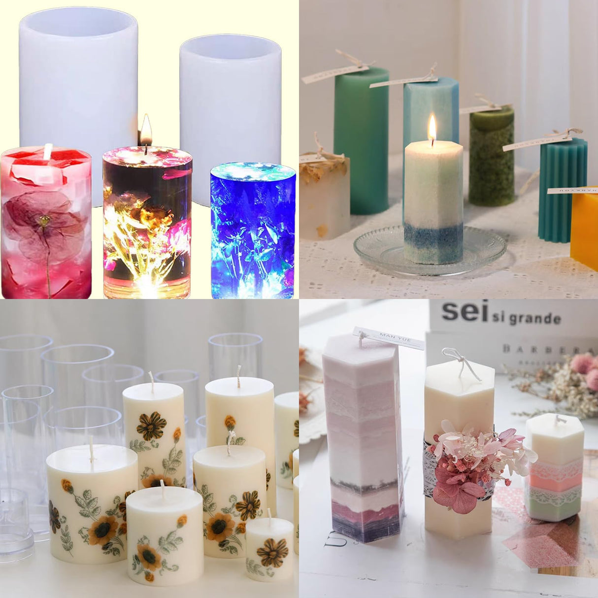 EuTengHao Cylinder & Hexagon Candle Silicone Resin Mold for Scented Candle, Soap - Reusable, Fashionable & Easy Release for DIY Crafts, Home Decoration, Holiday Gifts (6 Packs) EuTengHao