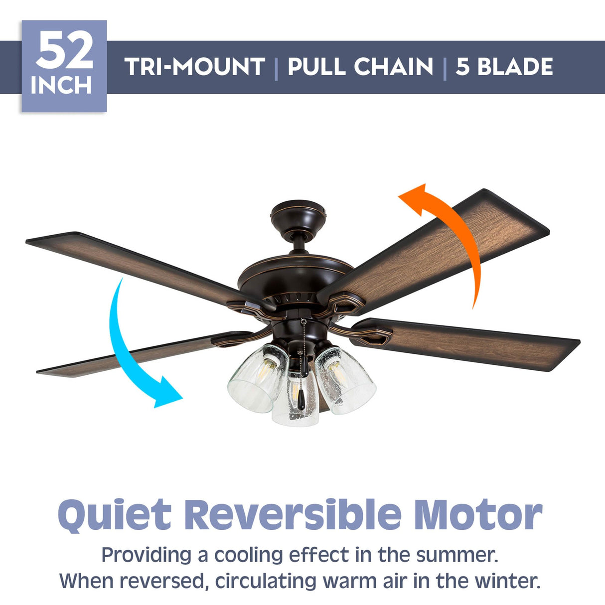 Prominence Home Glenmont, 52 Inch Farmhouse LED Ceiling Fan with Light, Pull Chain, Three Mounting Options, Dual Finish Blades, Reversible Motor - 40278-01 (Oil-Rubbed Bronze) Prominence Home