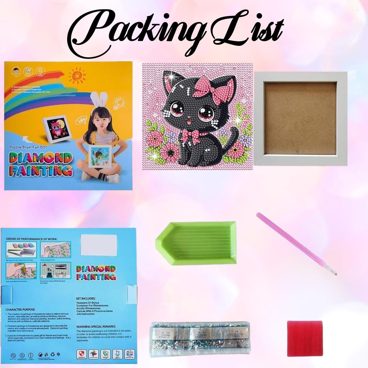 Diamond Art Kits for Kids with Wooden Frame, Cat Animal Diamond Art for Kids Ages 8-12, Full Drill Small Diamond Painting Kits for Kid Beginners, DIY Big Gem Art for Home Wall Art Decor 7X7 inch CSZPPQAF