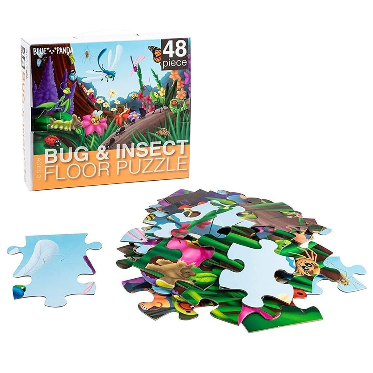 BLUE PANDA 48 Piece Giant Bugs and Insects Jigsaw Puzzle for Kids Ages 3-5 and 4-8, Jumbo Floor Puzzle for Toddler Preschool Learning (2 x 3 Feet) BLUE PANDA