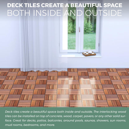 Straight Groove Deck Tiles (Pack of 10) Hardwood Interlocking Patio Deck Tiles, Acacia Wood Deck Tiles Interlocking Outdoor, Patio Tiles Outdoor Interlocking Waterproof All Weather