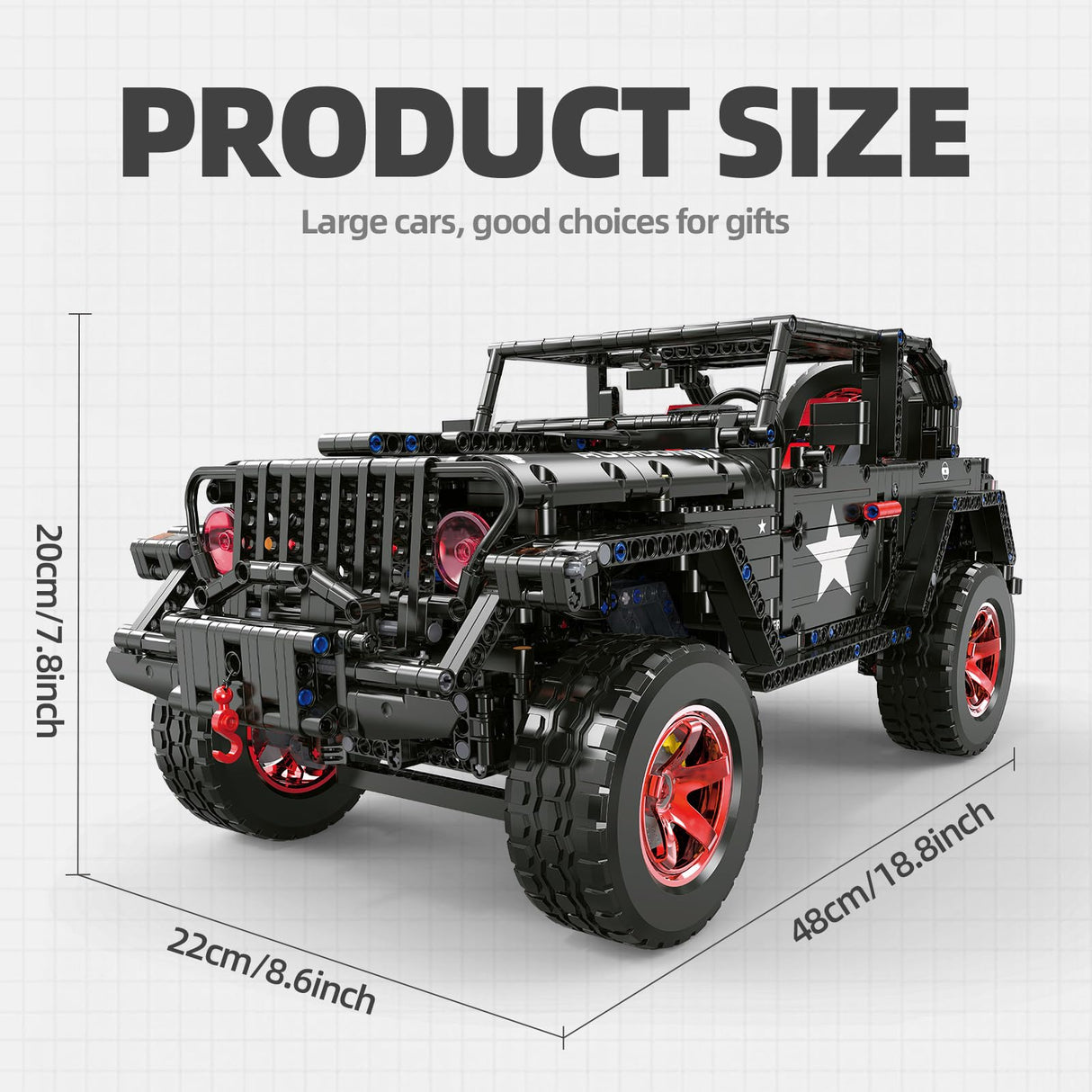 RC Off-Road SUV Wrangler Black Warrior Building Kits, 1/8 Scale Pickup Truck Car with Remote Control Lights, Challenge Building Blocks Gift for Technical Enthusiasts Adults & Teens Age 14+ (2272PCS) MOCBROPCS