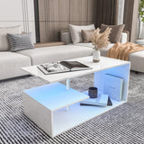 HOMMPA LED Coffee Tables for Living Room Modern White Coffee Table with S-Shaped 3 Tiers Open Storage Shelf High Gloss Center Sofa Tea Table with LED Lights for Home Office Furniture White 18" Tall HOMMPA
