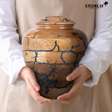 STONLIF Wooden Cremation Urns for Human Ashes 200 Cubic Inches - Urn for Adult Male & Female - Decorative Urns, Funeral Urns, Burial Wood Urns for Men, Women & Loved Ones - Blue, Large (200 lbs) STONLIF