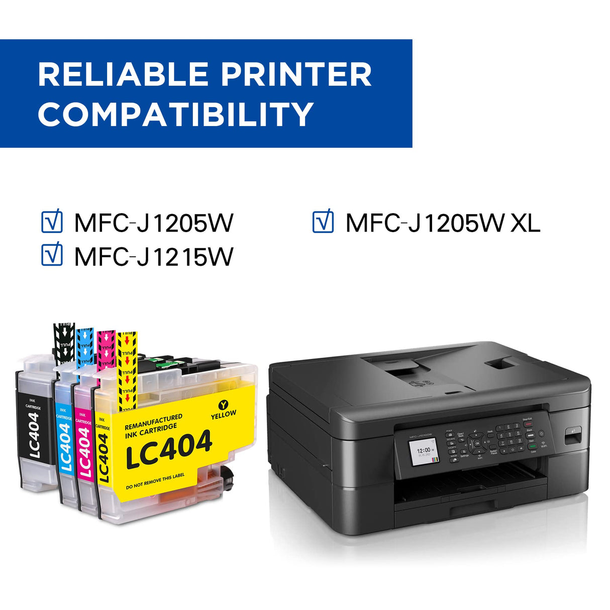 Valinkso LC404 Ink Cartridges Replacement for Brother Ink Cartridge LC 404 Color Standard Yield Compatible for Printer MFC-J1205W MFC-J1215W MFC-J1205W XL(4 Pack,1 Black 1 Cyan 1 Magenta 1 Yellow) Valinkso