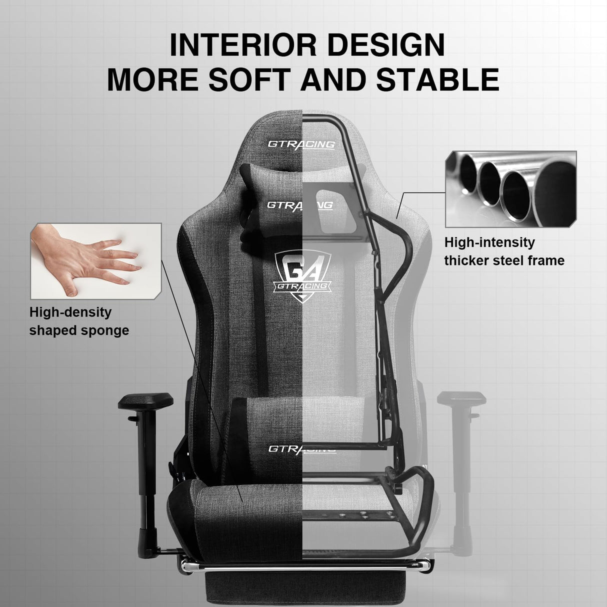 GTRACING Gaming Chair with Footrest, Fabric Breathable Big and Tall Ergonomic Computer Chair 350 lbs with Adjustable Lumbar Support and Recliner, High Back Game Chair for Office Gaming, Darkgray GTRACING