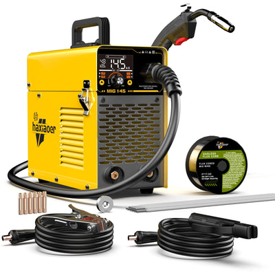 haxiaoer 145A MIG Welder, 110V Flux Core MIG Welder, 2-in-1 MIG/Lift TIG/Stick, IGBT Inverter with Digital Display, Portable for Gasless Welding