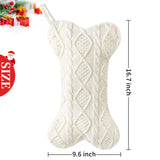 Malier Dog Christmas Stocking, Knit White Christmas Stocking for Dogs, Bone Shape Dog Stocking Christmas Large Pet Stockings Hanging Dog Christmas Stocking for Dogs Cats Pets (White) Malier