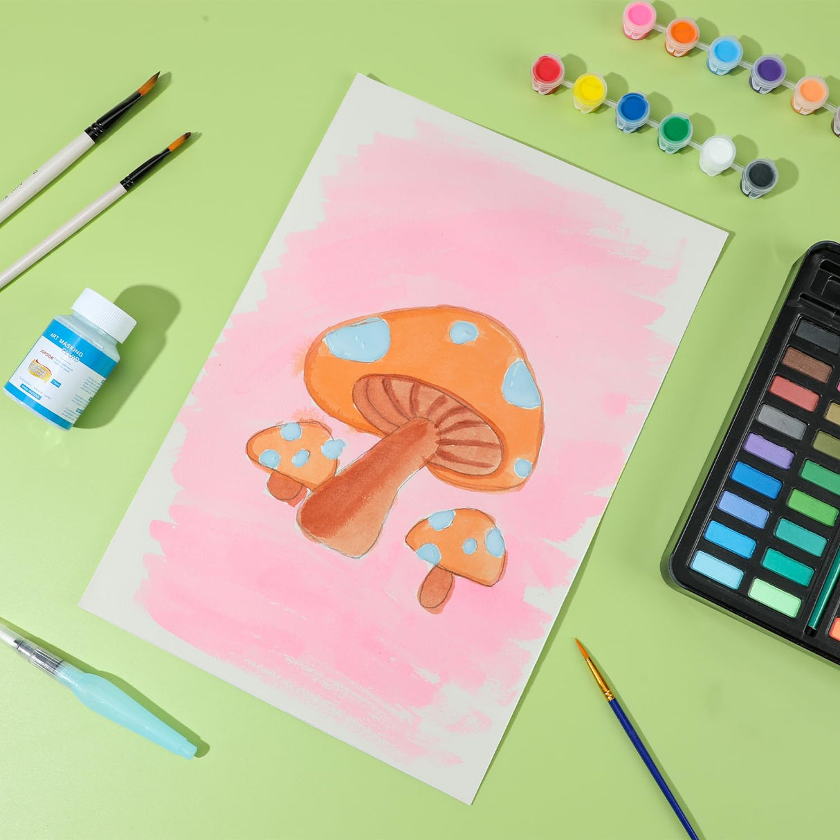 JOFOOK Liquid Latex Art Masking Fluid(5.3 fl oz) for Watercolor, Gouache Painting, Ink & Illustration, Arts Projects & Crafts Supplies Drawing Gum,Set of Two Bottles, Blue JOFOOK